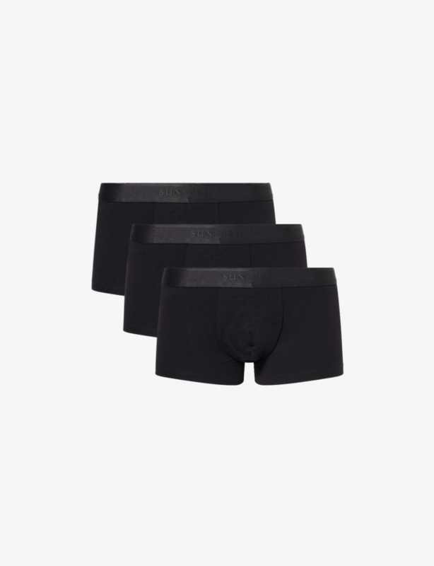 Branded-Waistband 3-Pack Stretch-Cotton Trunks