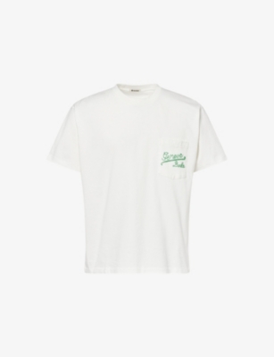 Bode Mens Cream Beaded Geneva Cotton T-shirt In White