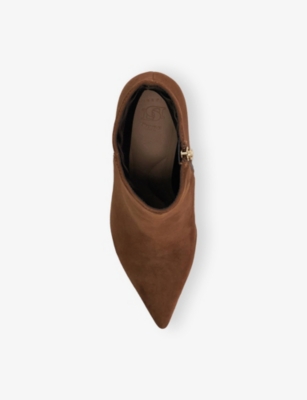 Dune Womens Dark Tan Suede Obsessively Pointed-toe Suede Heeled Ankle Boots In Brown