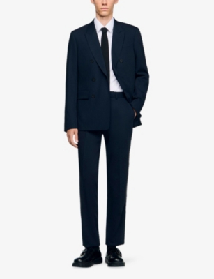 Sandro Mens Navy Blue Wide-leg Regular-fit Wool Suit Trousers In Blue
