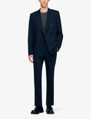 Sandro Mens Navy Blue Regular-fit Double-breasted Wool Suit Jacket In Blue