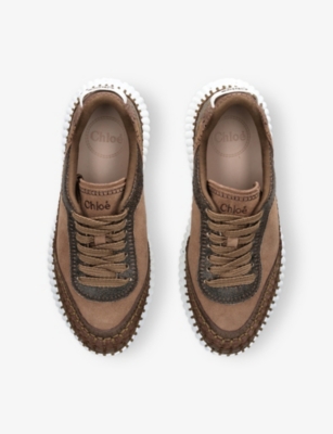 Chloé Suede Sneakers With Round Toe And Textured Sole In Brown