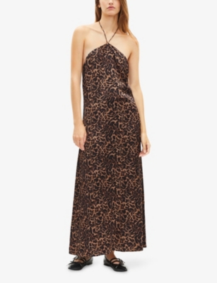 The Kooples Womens Leopard-print Open-back Woven Maxi Dress In Multi