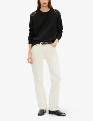 The Kooples Womens Black Washed Chain-embellished Relaxed-fit Cotton Sweatshirt In Black