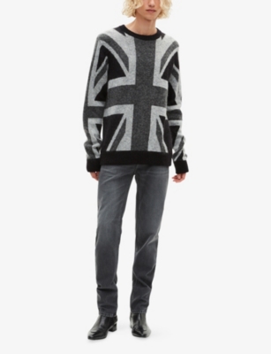 The Kooples Mens Black Grey Union Jack-intarsia Regular-fit Knitted Jumper In Gray