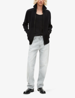 The Kooples Mens Black High-neck Zip-up Cotton-blend Cardigan In Black