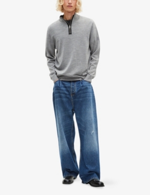 The Kooples Mens Middle Grey Funnel-neck Half-zip Wool Sweatshirt Xl In Gray