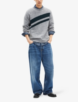 The Kooples Mens Middle Grey Contrast-stripe Regular-fit Wool-blend Jumper In White