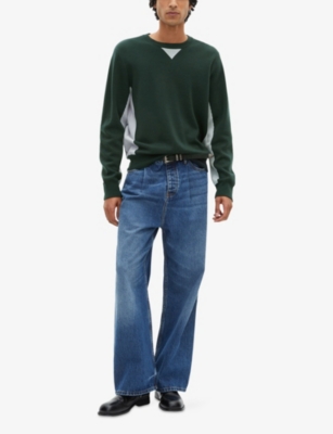 The Kooples Mens Grey / Green Colour-block Long-sleeved Wool-blend Jumper In Green