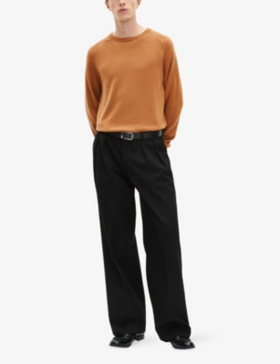 The Kooples Mens Camel Crewneck Long-sleeves Wool Jumper In Brown