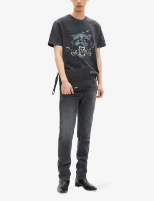 The Kooples Mens Black Washed Branded-print Short-sleeved Cotton-jersey T-shirt In Black