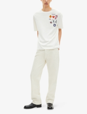 The Kooples Mens Ecru Branded-print Short-sleeved Cotton-jersey T-shirt In Neutral