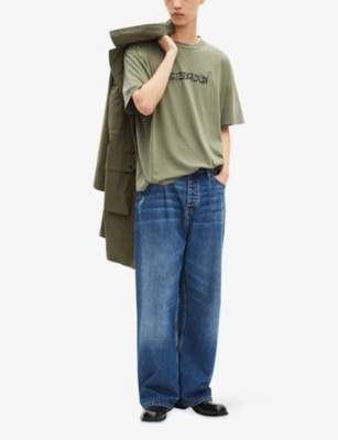The Kooples Mens Kaki Branded-print Short-sleeved Cotton-jersey T-shirt In Green