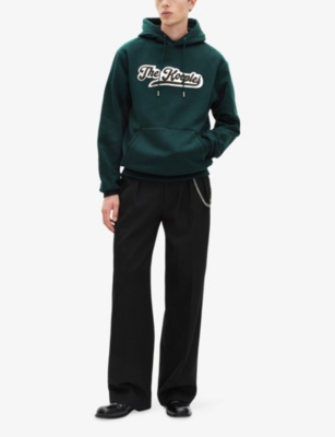 The Kooples Mens Bottle Green Logo-patch Long-sleeves Cotton-jersey Hoody Xl In Blue