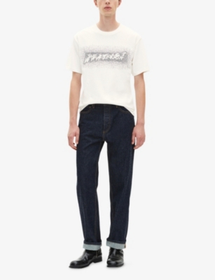 The Kooples Mens White Embellished-logo Short-sleeves Cotton T-shirt In White