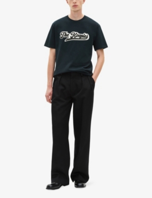 The Kooples Mens Bottle Green Logo-patch Short-sleeve Cotton T-shirt In Green