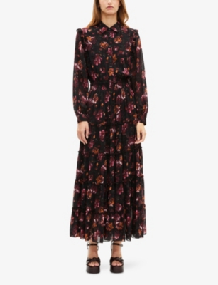 THE KOOPLES: Floral-Print Long-Sleeve Woven Maxi Dress