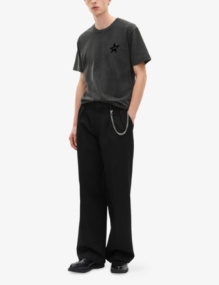 The Kooples Mens Black Washed Star-patch Short-sleeve Cotton T-shirt In Black