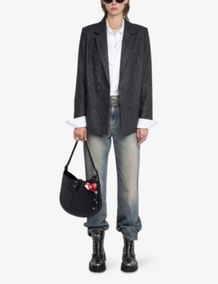 Zadig & Voltaire Womens Anthracite Vaska Lapel-collar Double-breasted Flannel Blazer In Gray