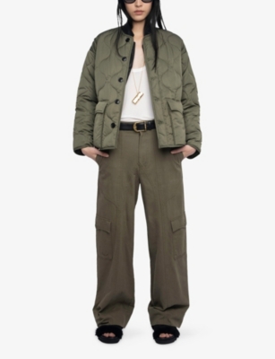 Zadig & Voltaire Womens Leaves Bunji Quilted Round-neck Woven Coat In Green