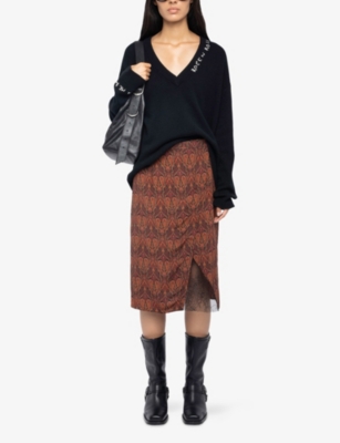 ZADIG&VOLTAIRE: Julen Paisley-Print Lace-Embroidered Satin Midi Skirt