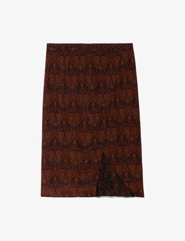 Julen Paisley-Print Lace-Embroidered Satin Midi Skirt
