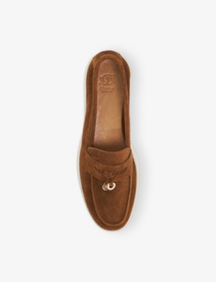 Dune Womens Dark Tan Suede Grinning Suede Loafers Eur 37 / 4 Uk In Brown