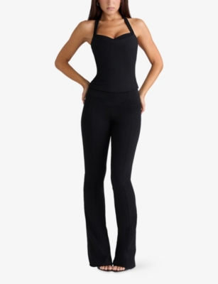 House Of Cb Of Cb Womens The Peekaboo Halterneck Stretch-woven Top Black In Black