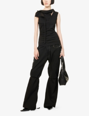 Ottolinger Womens Black Pinstripe Ada Pinstripe Asymmetric Woven Top In Black
