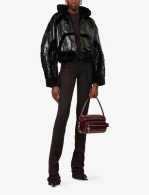 Ottolinger Womens Shiny Black Patent Faux-leather And Faux-fur Jacket In Black