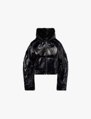 Ottolinger Womens Shiny Black Patent Faux-leather And Faux-fur Jacket In Black