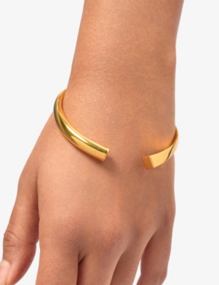 Misho Womens Obsidian 24ct Yellow Gold Bronze Skinny Cuff Bangle In Gold