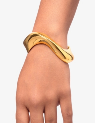 Misho Womens Wave 24ct Yellow Gold Plated Bronze Cuff Bangle In Gold