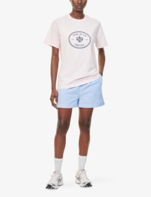 Sporty And Rich Womens Pink Dolphin Eden Crest Logo-print Cotton T-shirt In Pink