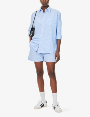 SPORTY & RICH: Eden Script Striped Relaxed-Fit Cotton Shirt