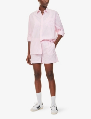 Sporty And Rich Womens Pink White Thin Stripe Eden Script Striped Relaxed-fit Cotton Shirt In Pink
