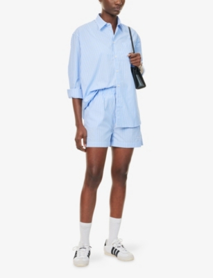 SPORTY & RICH: Eden Script Striped Cotton Shorts