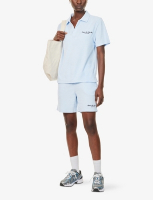 Sporty And Rich Womens Ciel April Eden Script Terry-cotton Polo Top In Blue