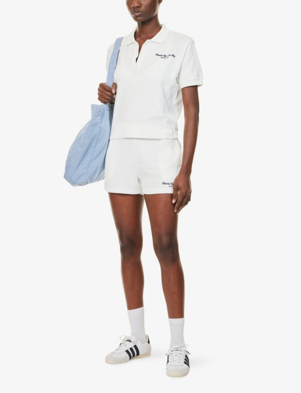 April Eden Script Terry-Cotton Polo Top