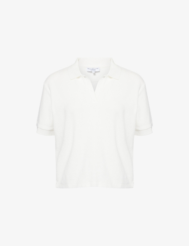 April Eden Script Terry-Cotton Polo Top