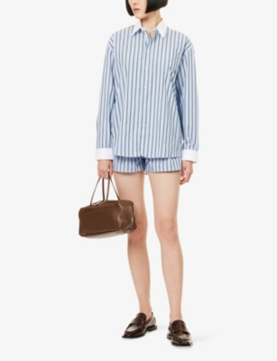 Sporty And Rich Womens Multicolor Stripes Celia Striped Cotton-poplin Shirt In Blue
