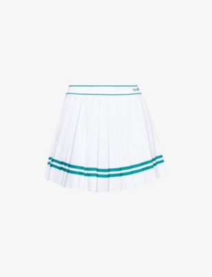 Sporty And Rich Womens White Alpine Italic Logo Pleated Stretch-woven Mini Skirt In White