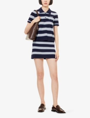 SPORTY & RICH: Serif Logo Aline Silk And Cotton Mini Skirt