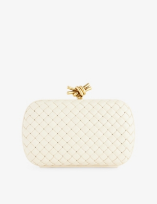 Bottega Veneta Womens String-m Brass Knot Intrecciato Leather Clutch Bag