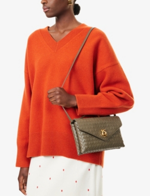 Bottega Veneta Womens Cypress-muse Brass Knot-lock Intrecciato Leather Shoulder Bag In Green