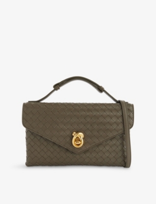 Bottega Veneta Womens Cypress-muse Brass Knot-lock Intrecciato Leather Shoulder Bag In Green