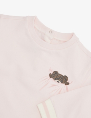 Fendi Pink Bear Patch Cotton Sweatshirt 12 Months- 36 In Pink