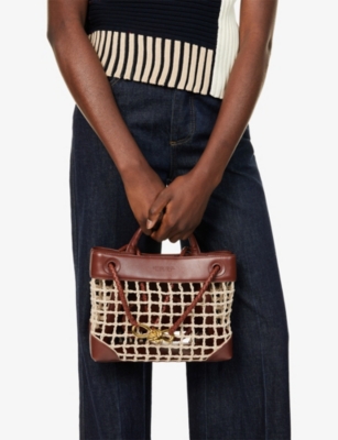 Bottega Veneta Womens Natural/sapele-m B Small Andiamo Leather And Rope Top-handle Bag