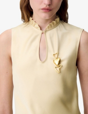 Claudie Pierlot Womens Gold Double Heart Steel Brooch In Gold