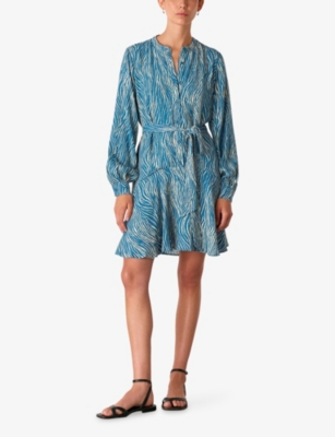 WHISTLES: Zebra-Print Tie-Waist Woven Mini Dress